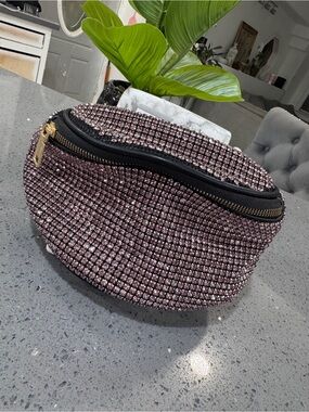 Embellished Rhinestone Waist Bag - Pink